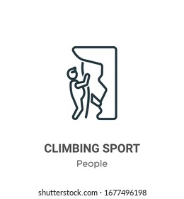 Climbing sport outline vector icon. Thin line black climbing sport icon, flat vector simple element illustration from editable people concept isolated stroke on white background