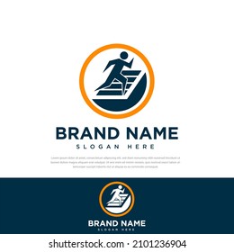Climbing stairs icon design template in yellow circle. design symbol