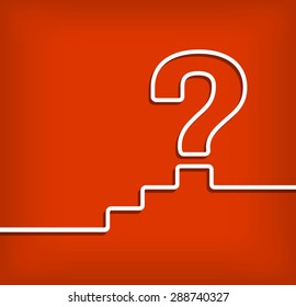 Climbing stairs leads to question mark vector with red background illustration