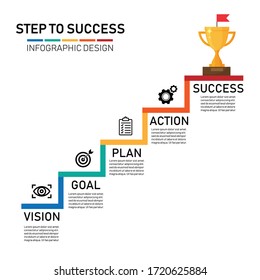 climbing stairs vision, goal, plan, action and success. 5 step to success. business and finance concept. vector illustration in flat design. can be used for workflow layout, diagram, web design.