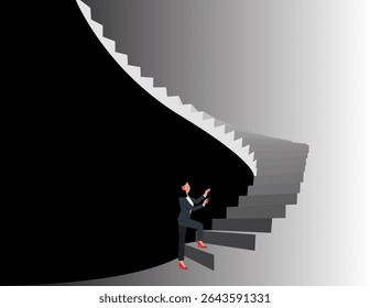Climbing toward success, one step at a time. A passionate businesswoman sprints up the stairs without breaking a sweat.