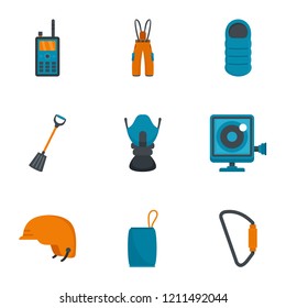 Climbing travel icon set. Flat set of 9 climbing travel vector icons for web design