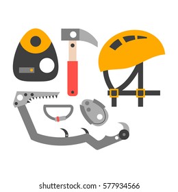 Climbing trekking equipment vector set.