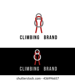 Climbing vector logo template. Alpine sports logo. Climbing eight belaying device illustration. Tourist logo. 