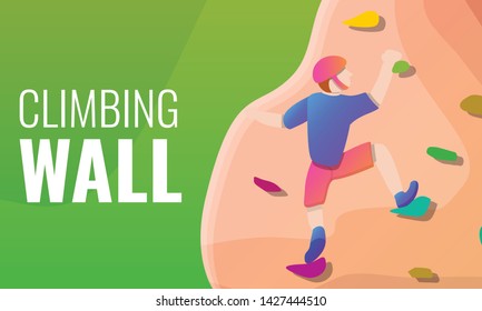 Climbing wall concept banner. Cartoon illustration of climbing wall vector concept banner for web design