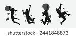 climbing wall silhouette collection set. sport, extreme, bouldering, rock, concept. different actions, poses. vector illustration.