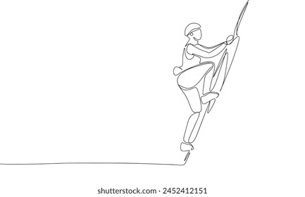 Climbing woman one line continuous. Line art sport banner concept. Hand drawn vector art.