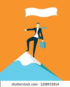 Climbs to the top of the mountain. Achievement of success. Vector illustration