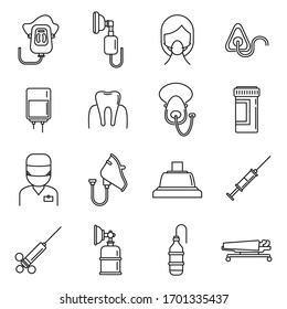 Clinic anesthesia icons set. Outline set of clinic anesthesia vector icons for web design isolated on white background