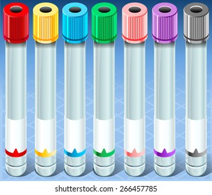 Clinic Biochemistry Test Kit Complete Set Tube laboratory equipment. 3D Isometric Test Blood Test Icons Healthcare Clinic Hospital Infographic Elements Vector Illustration.
