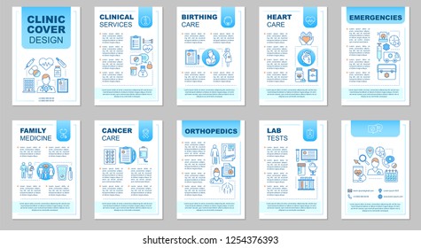 Clinic brochure template layout. Medicine and healthcare. Flyer, booklet, leaflet print design with linear illustrations. Vector page layouts for magazines, annual reports, advertising posters
