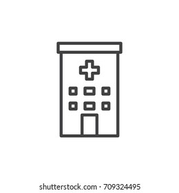 Clinic building line icon, outline vector sign, linear style pictogram isolated on white. Hospital symbol, logo illustration. Editable stroke