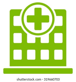 Clinic Building vector icon. Style is flat symbol, Eco green color, rounded angles, white background.