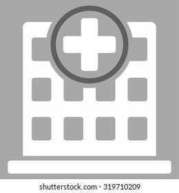Clinic Building vector icon. Style is bicolor flat symbol, dark gray and white colors, rounded angles, silver background.