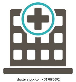 Clinic Building vector icon. Style is bicolor flat symbol, grey and cyan colors, rounded angles, white background.