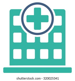 Clinic Building vector icon. Style is bicolor flat symbol, cobalt and cyan colors, rounded angles, white background.