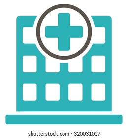 Clinic Building vector icon. Style is bicolor flat symbol, grey and cyan colors, rounded angles, white background.