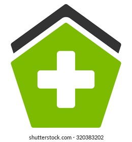Clinic Building vector icon. Style is bicolor flat symbol, eco green and gray colors, rounded angles, white background.