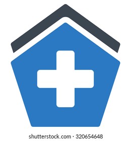 Clinic Building vector icon. Style is bicolor flat symbol, smooth blue colors, rounded angles, white background.