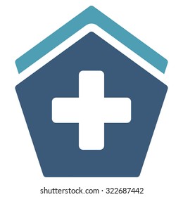Clinic Building vector icon. Style is bicolor flat symbol, cyan and blue colors, rounded angles, white background.