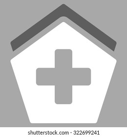 Clinic Building vector icon. Style is bicolor flat symbol, dark gray and white colors, rounded angles, silver background.