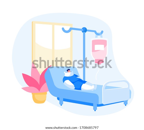 Clinic Chamber Bandaged Patient Character Lying Stock Vector (Royalty ...