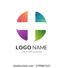 plantilla de logotipo clínico y de círculo, estilo de logotipo 3d moderno en colores vivos degradados