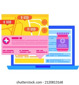 Clinic Directory Online Service With Prices Icon Vector. Computer Laptop Website For Searching Hospital And Making Doctor Appointment Remotely