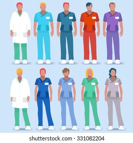 Clinic Doctor Nurse Scrub Physician Physiotherapist Medical Team Character. Healthcare Color Code Uniform. Day Hospital Hero People Male Worker Doctor Nurse Infographic Health Care Vector Images