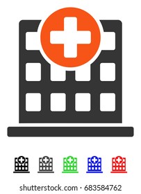 Clinic Facade flat vector icon with colored versions. Color clinic facade icon variants with black, gray, green, blue, red.