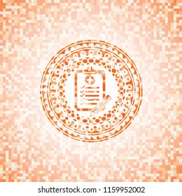 clinic history icon inside abstract orange mosaic emblem
