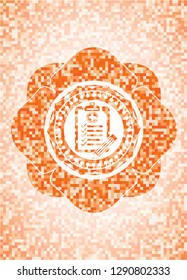 clinic history icon inside abstract emblem, orange mosaic background