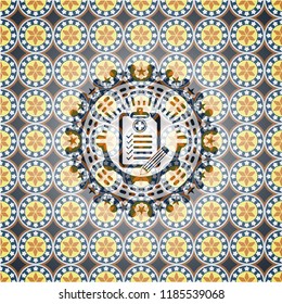 clinic history icon inside arabesque emblem. arabic decoration.