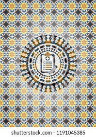 clinic history icon inside arabic emblem background. Arabesque decoration.
