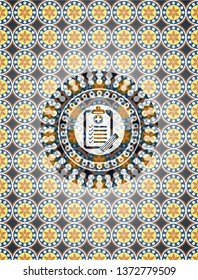 clinic history icon inside arabic style badge. Arabesque decoration.