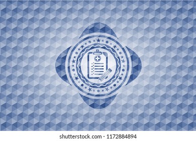 clinic history icon inside blue polygonal badge.