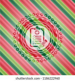 clinic history icon inside christmas colors badge.