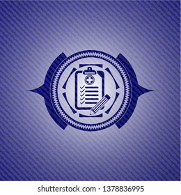clinic history icon inside emblem with denim high quality background