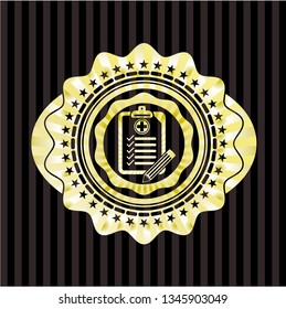 clinic history icon inside gold emblem
