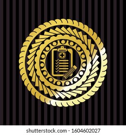 clinic history icon inside golden emblem