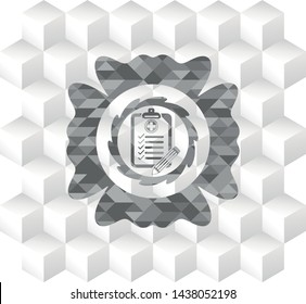 clinic history icon inside grey emblem. Retro with geometric cube white background