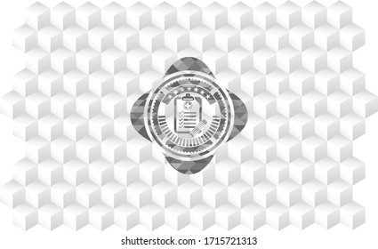 clinic history icon inside grey emblem. Retro with geometric cube white background. 