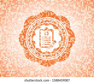clinic history icon inside orange mosaic emblem with background