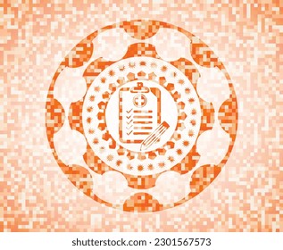 clinic history icon inside orange mosaic emblem. 