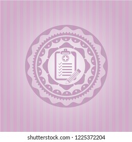 clinic history icon inside pink emblem. Vintage.