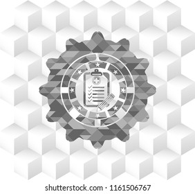 clinic history icon inside retro style grey emblem with geometric cube white background