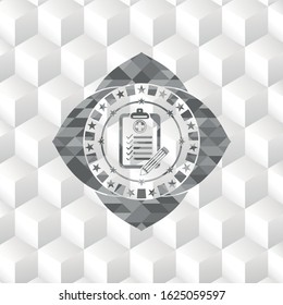 clinic history icon inside retro style grey emblem with geometric cube white background
