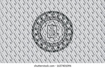 clinic history icon inside shiny silver badge. Scales pattern. Vector Illustration. Detailed.