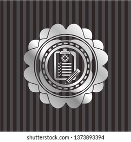 clinic history icon inside silver emblem or badge