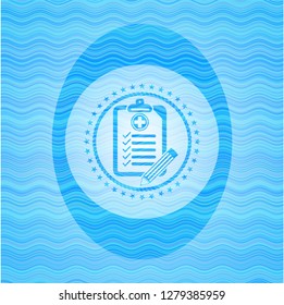 clinic history icon inside water representation badge.
